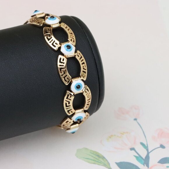 "Rose Gold Evil Eye Bracelet with Geometric Links, XPBL1013 - Picture 9 of 12